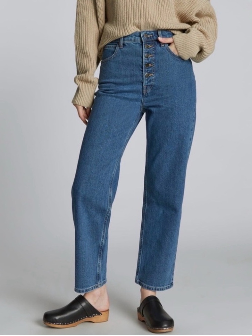 Everlane Jeans The Way High Size 34 Exposed Button Fly Straight Leg Denim Retro